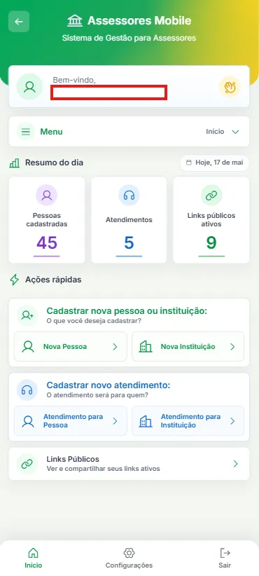 Tela referente a Comunicação integrada
